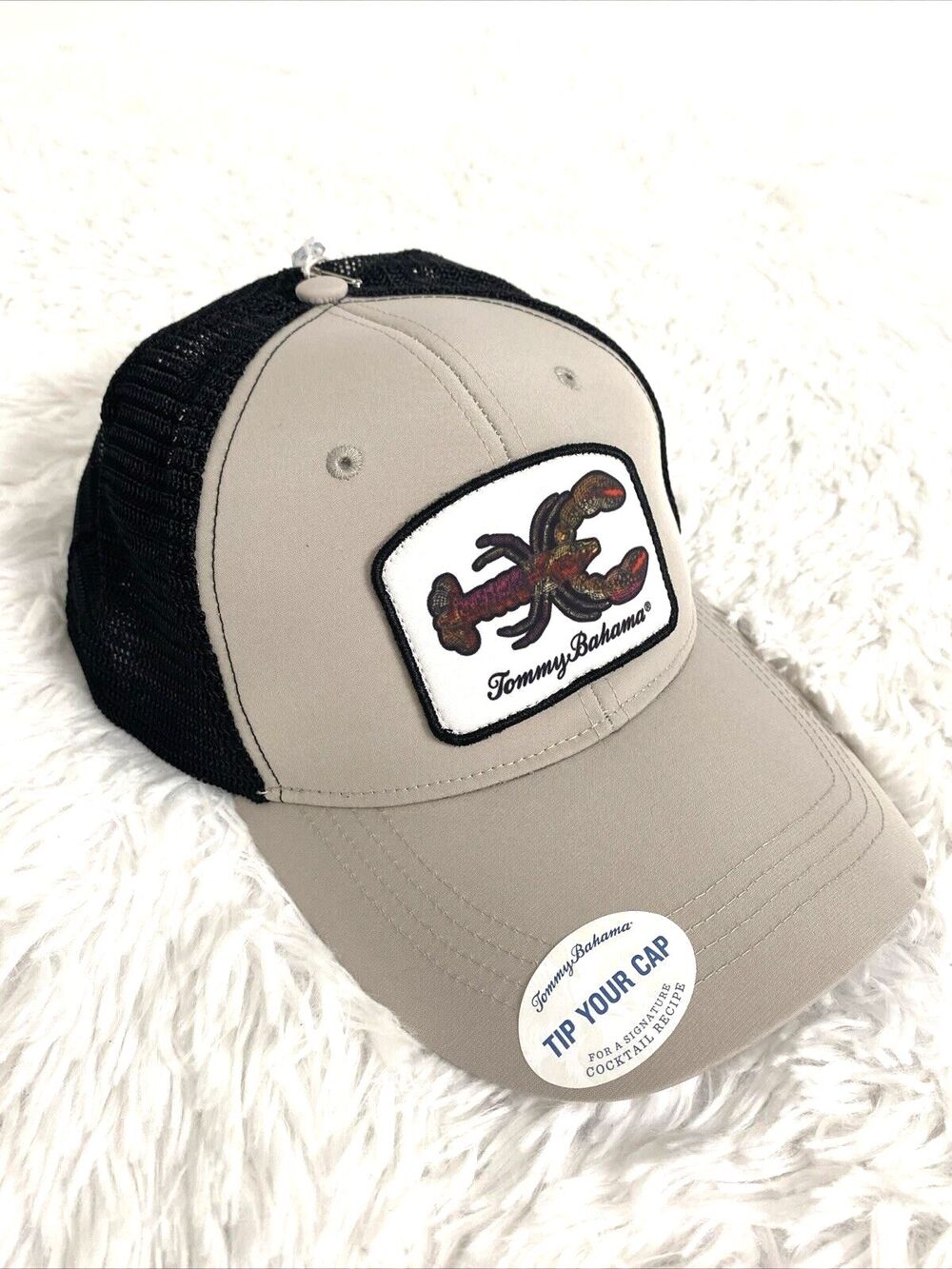 Tommy Bahama Hat Khaki Black Tip Your Cap Lobster Patch Snapback Trucker